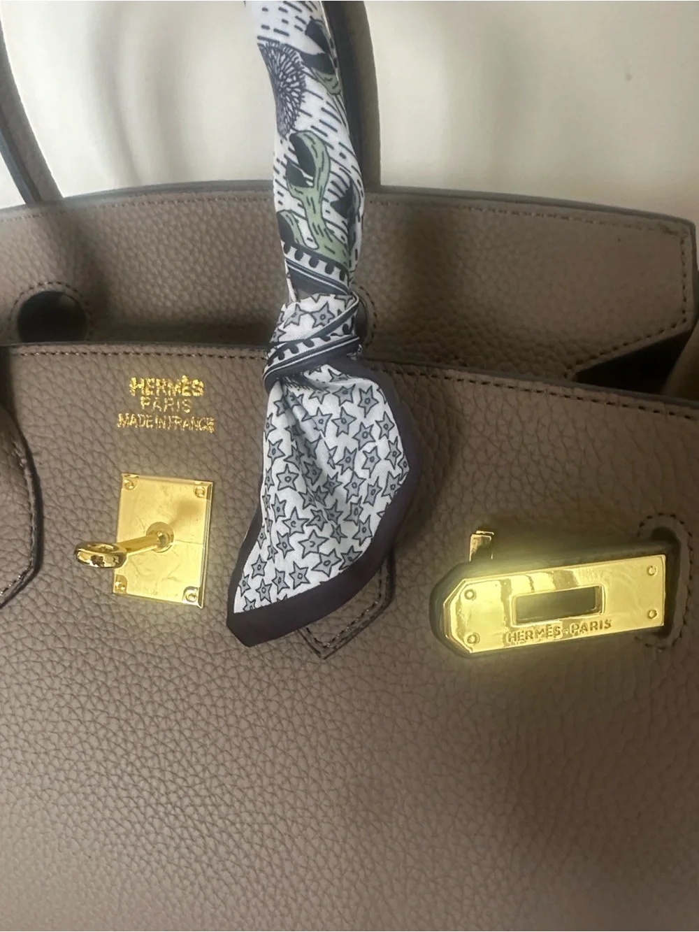 Taupe Leather Top-Handle Women’s Bag with Gold Hardware
